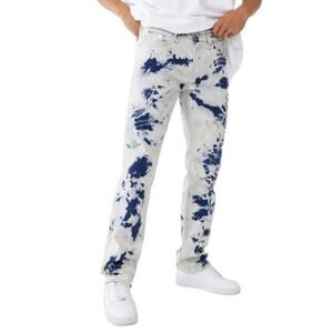 NWOT TRUE RELIGION Jean 44 Ricky Relaxed Hydro Blue Tie Dye Zip Denim